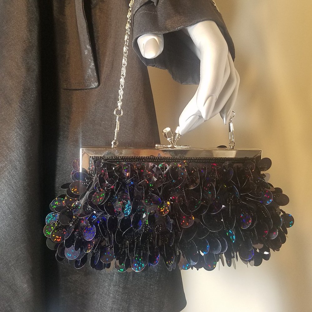 Women's Iridescent Shimmering Large Sequin Evening Bag  (8" w x 4" h)